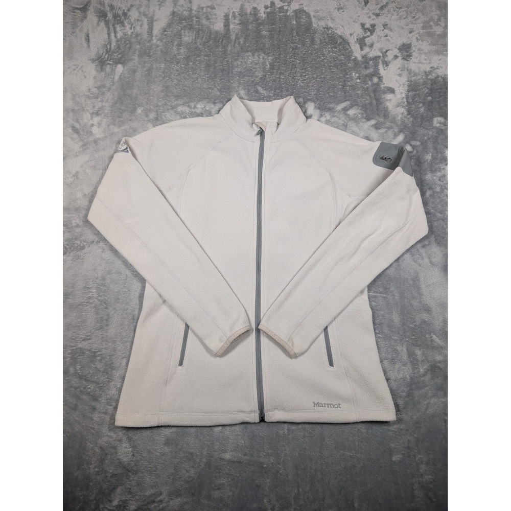 Marmot Jacket Womens Large White Polartec Soft Fleece Full Zip Celgene Logo